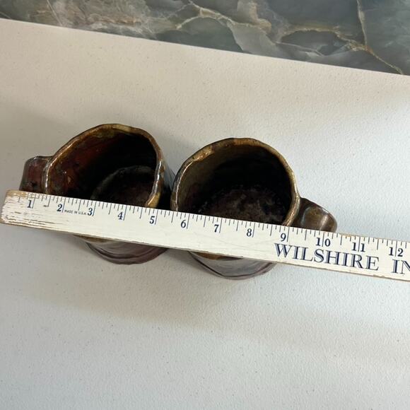 Studio Art x 2 Mugs 3 5/8" Stoneware Toned Red & Brown Brutalist Rustic - Picture 12 of 12